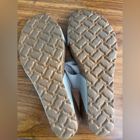 Yokono Sandals Women's 9 Blue Gray Leather Cork Wedge Buckle Made In Spain - Picture 8 of 9